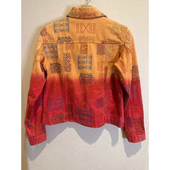 Coldwater Creek Ombré Embroidered Denim Jacket, orange/red. Womens Xsmall - Picture 3 of 5